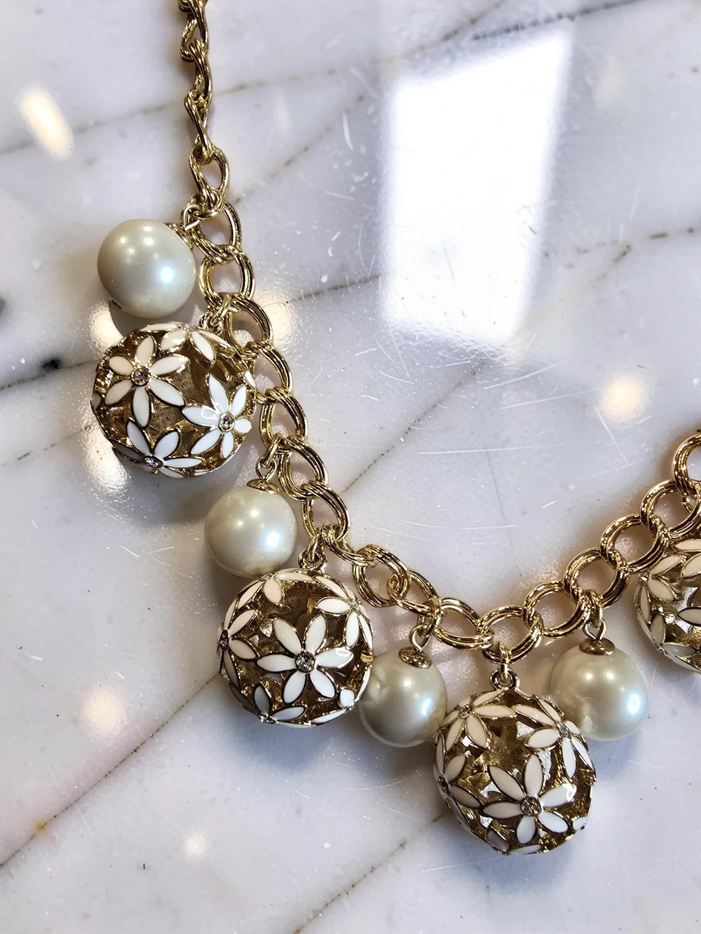 Kate Spade Wallflower Floral Filigree Pearl Charm Necklace